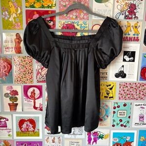 VINTAGE Black Slip Puff Sleeve Flowy coquette babydoll Top